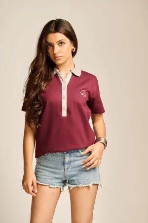 Ventus Bordeaux polo shirt front view premium cotton maroon polo for men