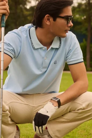 Barcelona Breeze polo shirt front view stylish breathable cotton polo for men