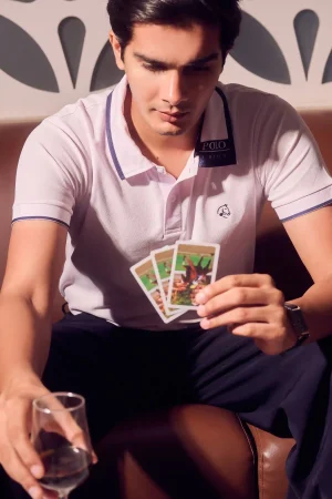 Men’s Nova Blanc polo shirt with modern fit and clean minimalist white design